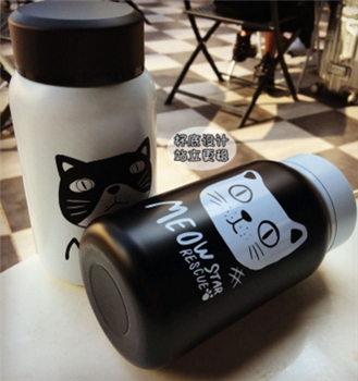 创意黑白卡通猫咪不锈钢保温杯子日韩个性男女学生可爱随行喝水瓶